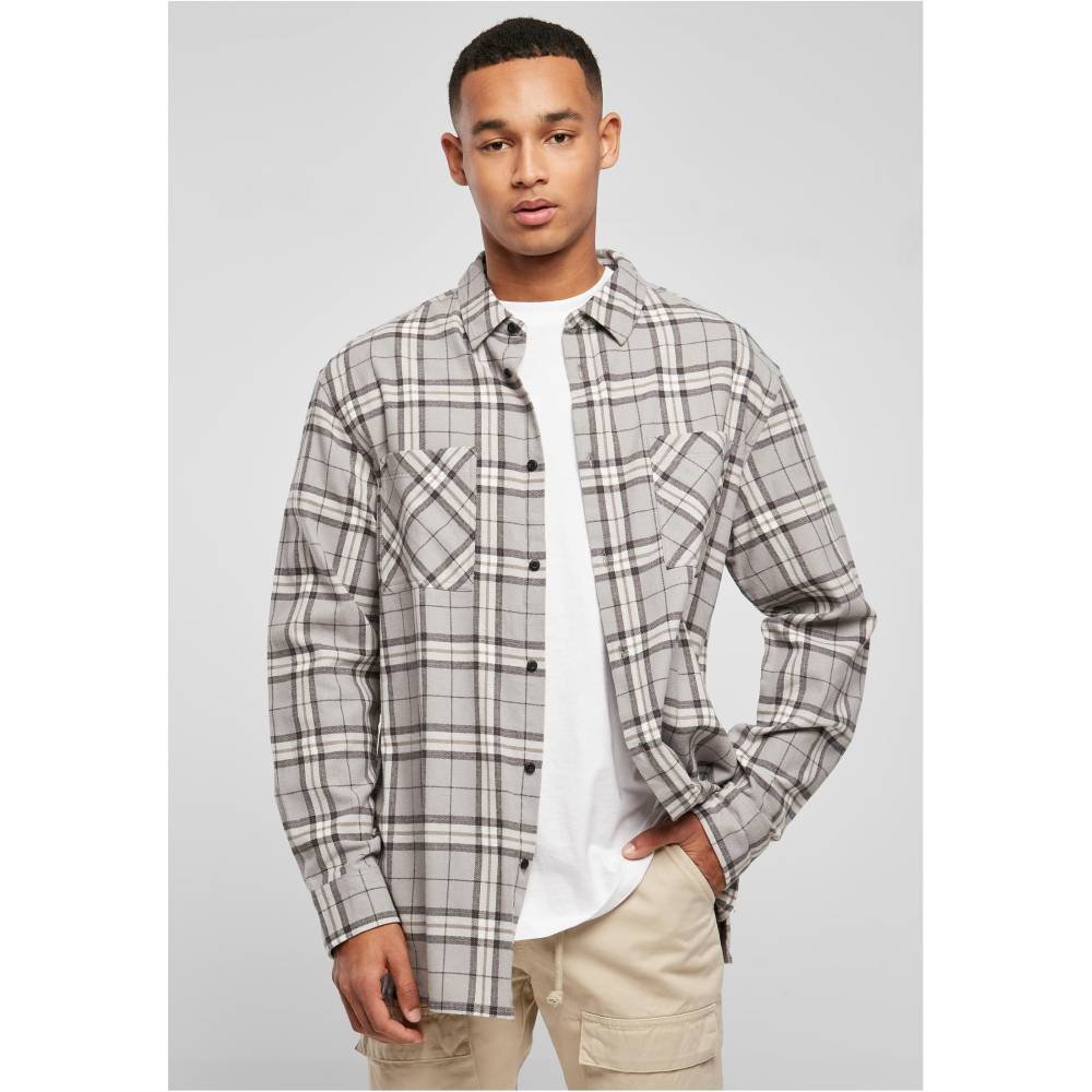 Urban Classics - Long Oversized Check Overhemd - Grijs/Zwart